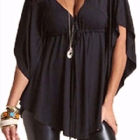 V-NECK BLOUSE BLACK LOOSE LOOK - Picture 7 of 8